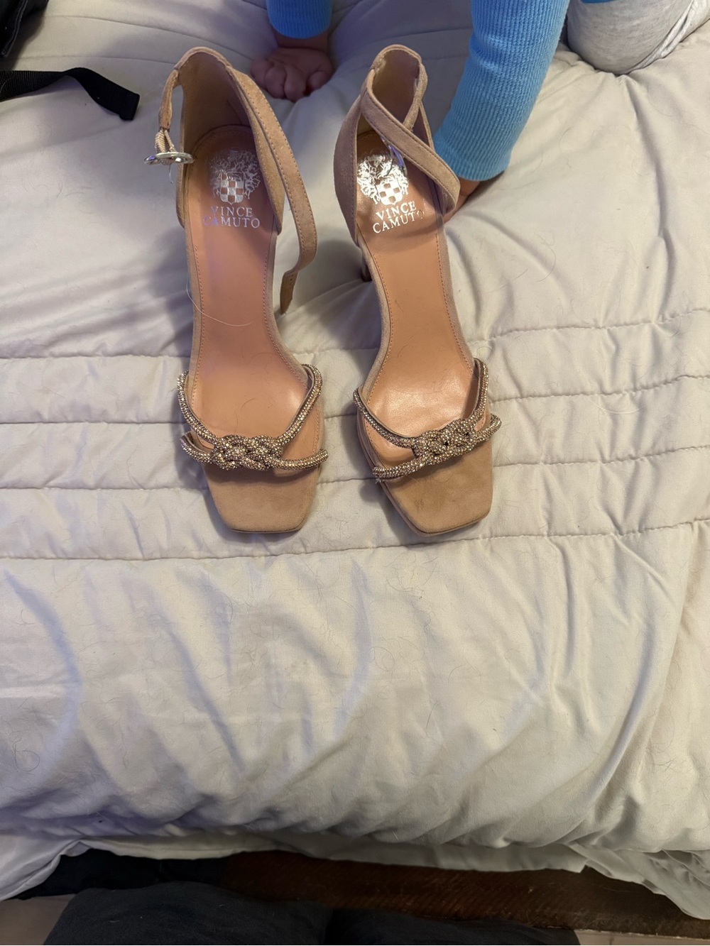 Vince Camuto Blush Suede Knotted Crystal Strap Sandals